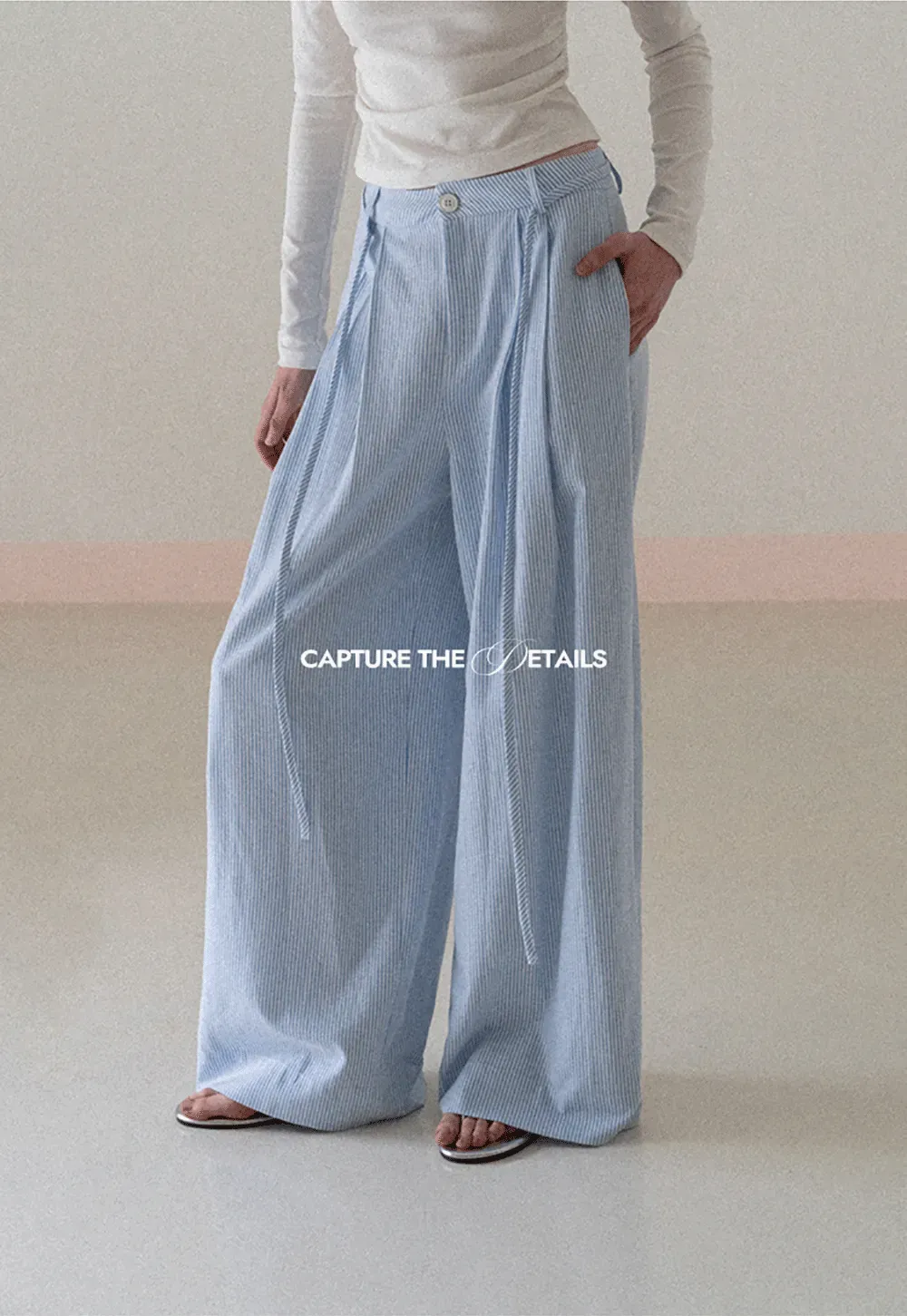 Wide Leg Pleated Casual Pants with Drawstring Waist