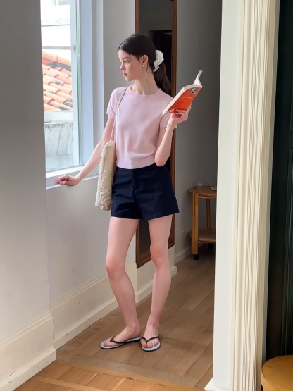 High Waist Pleated Shorts Casual Pants