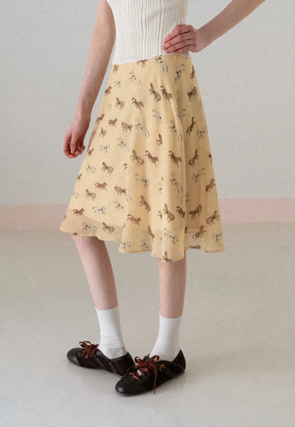Horse Print Flared Midi Skirt