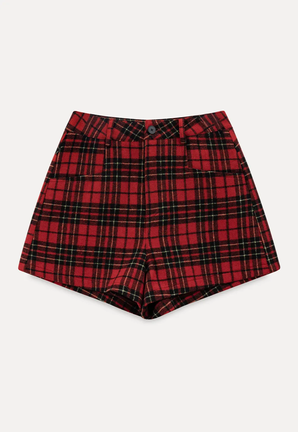 High waist plaid shorts with front pocket design