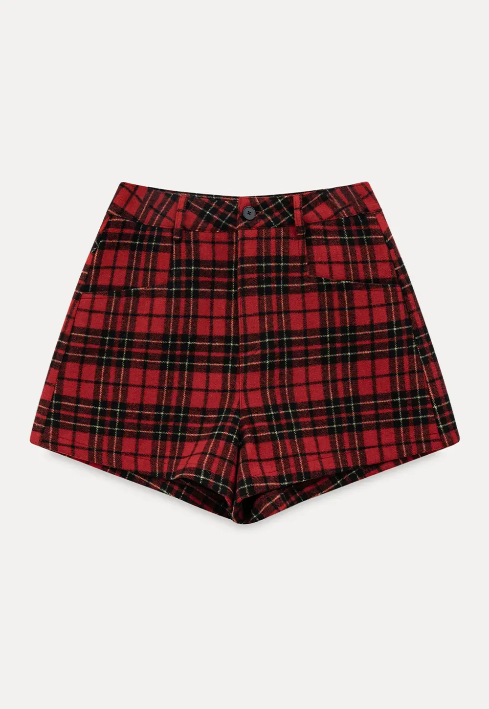 High waist plaid shorts with front pocket design
