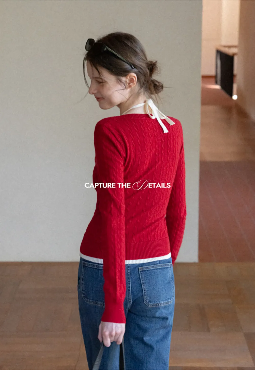 Cable Knit Sweater with Back Tie Detail