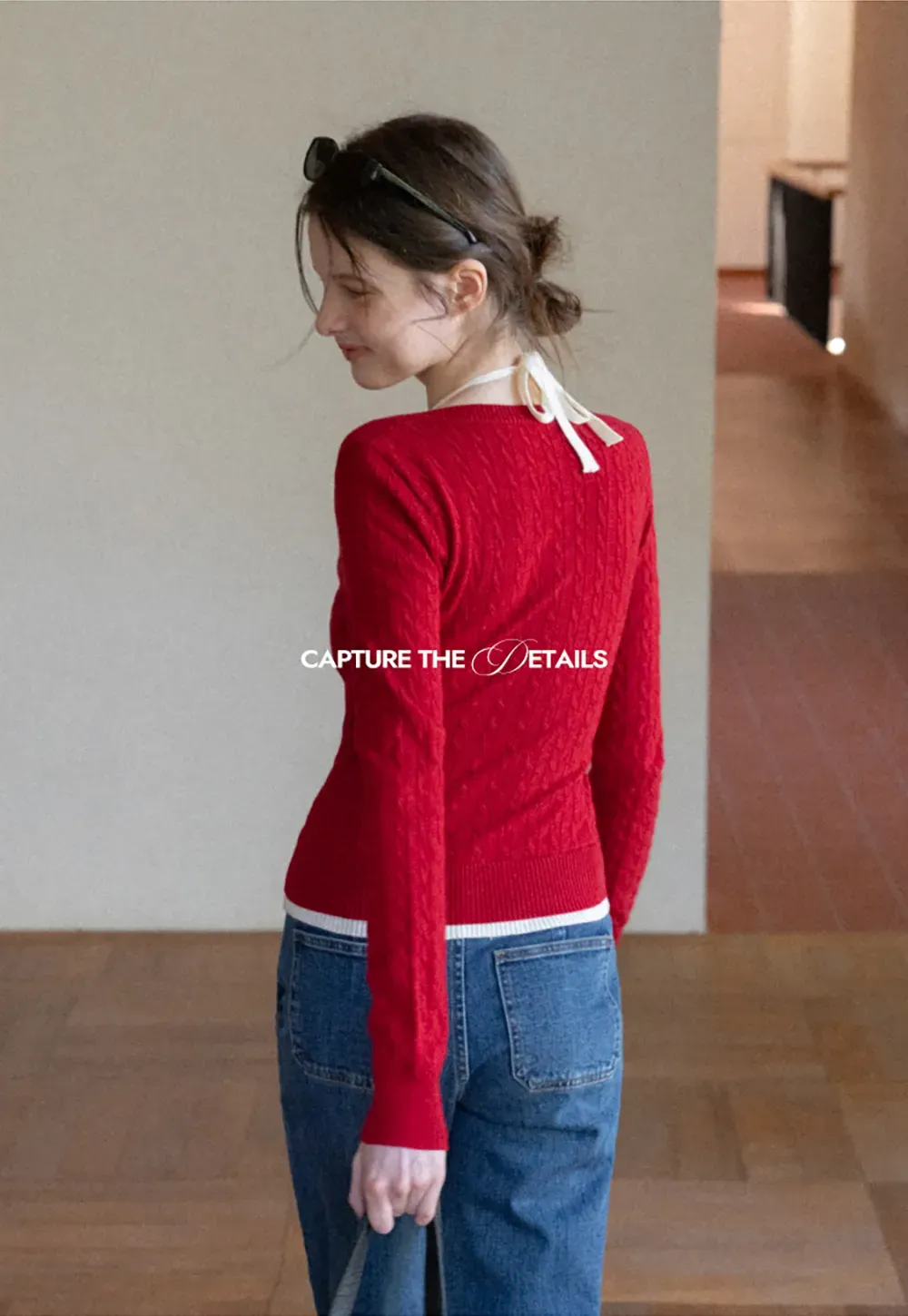 Cable Knit Sweater with Back Tie Detail