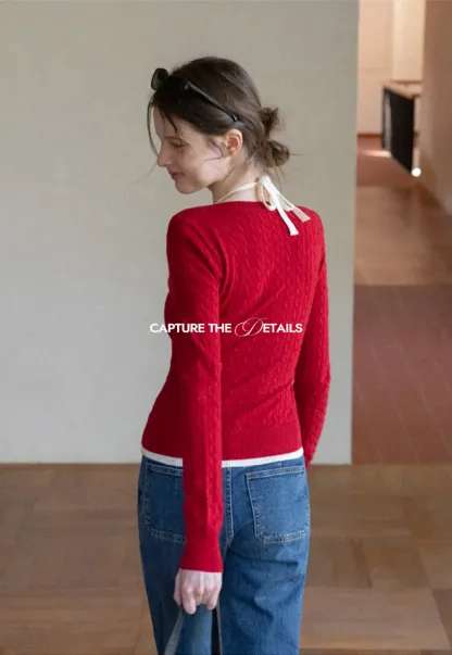 Cable Knit Sweater with Back Tie Detail
