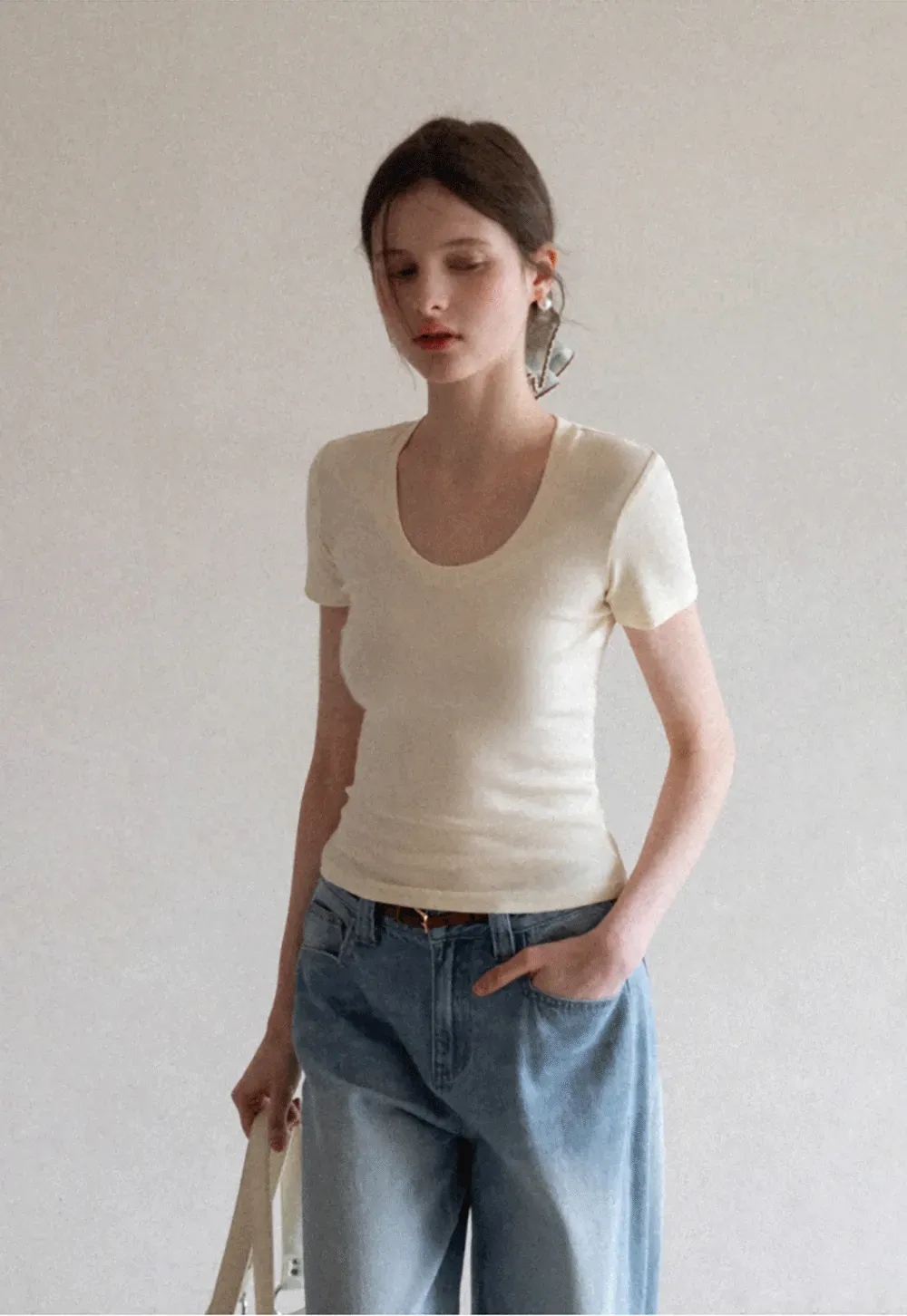 Short Sleeve Crop Top with Back Buttons