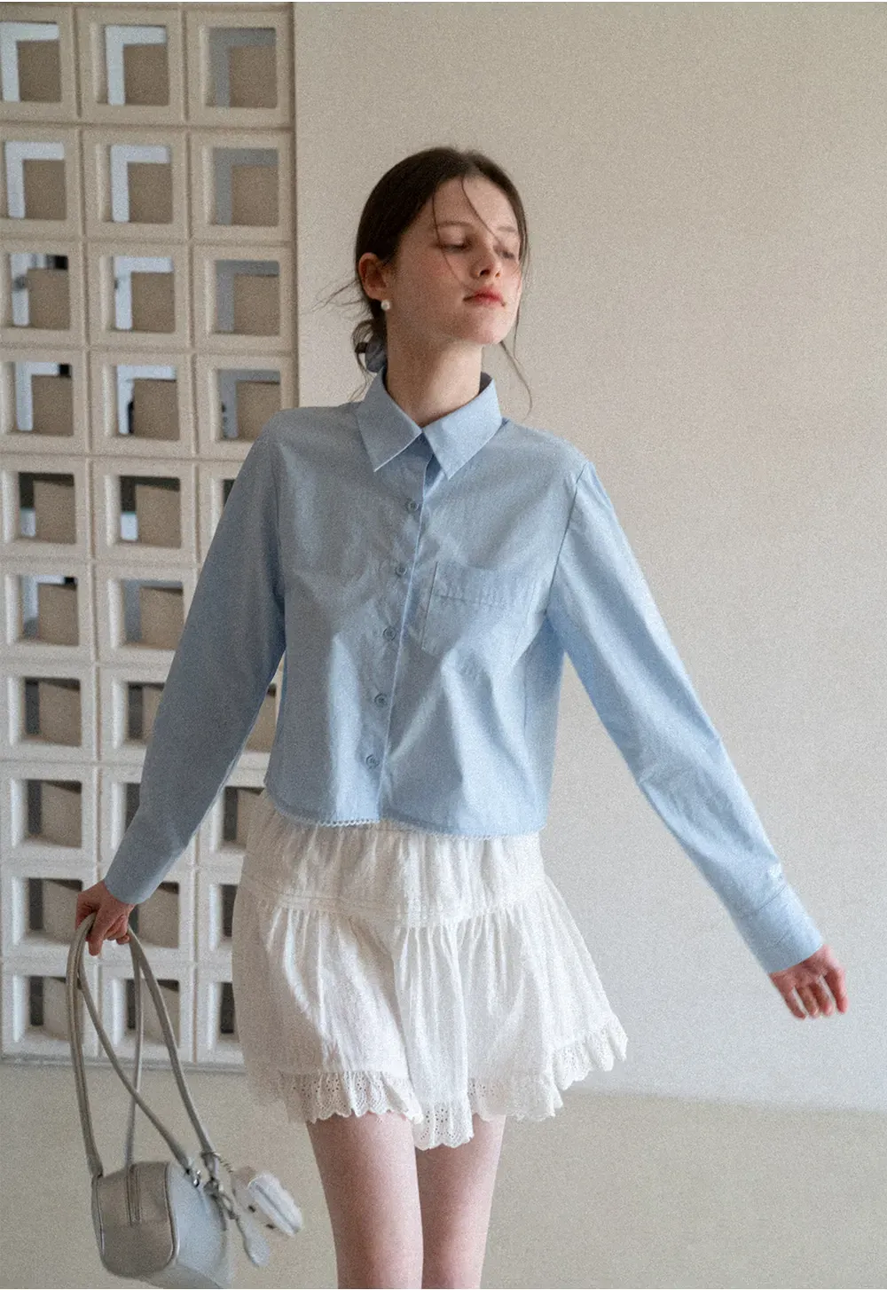 Eyelet Trimmed Tiered Skirt with Ruffled Hem