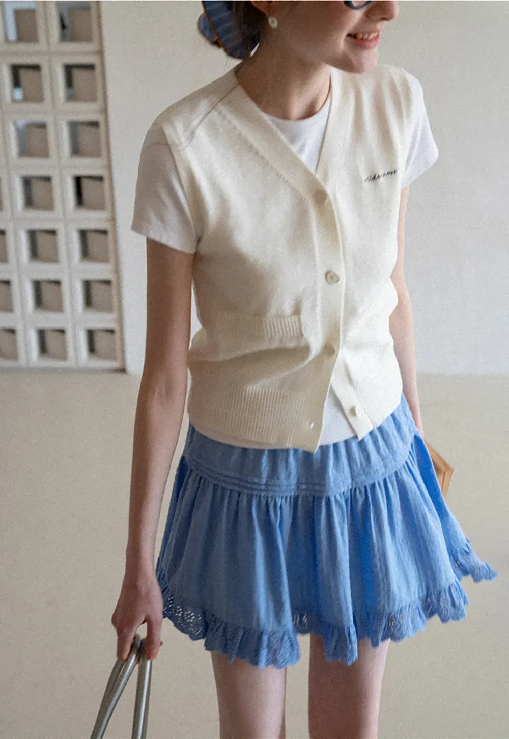 Knitted Vest with Button Closure and Embroidery