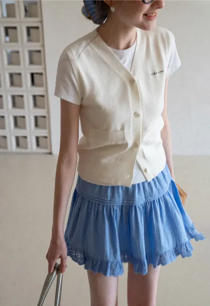 Knitted Vest with Button Closure and Embroidery