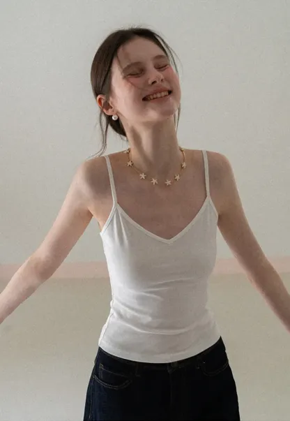 V neck thin strap fitted tank top