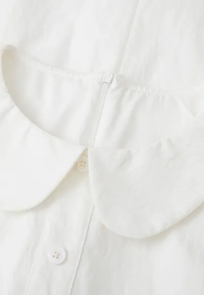 Button Front Dress with Peter Pan Collar and Short Sleeves