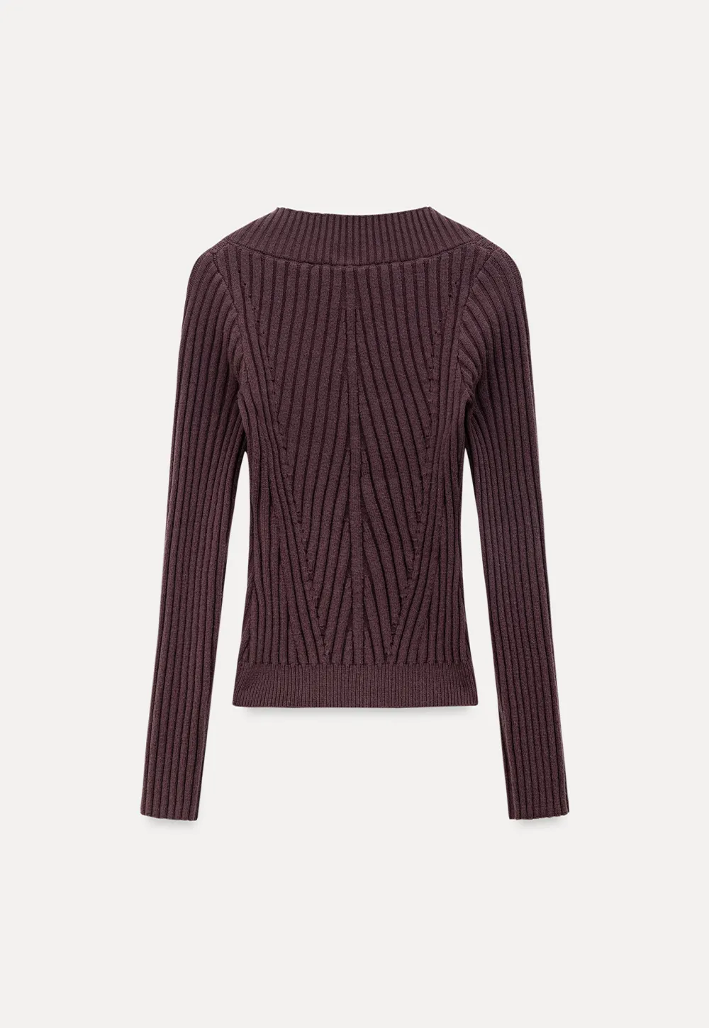 Elegant Ribbed Knit Sweater with V-Neck Design