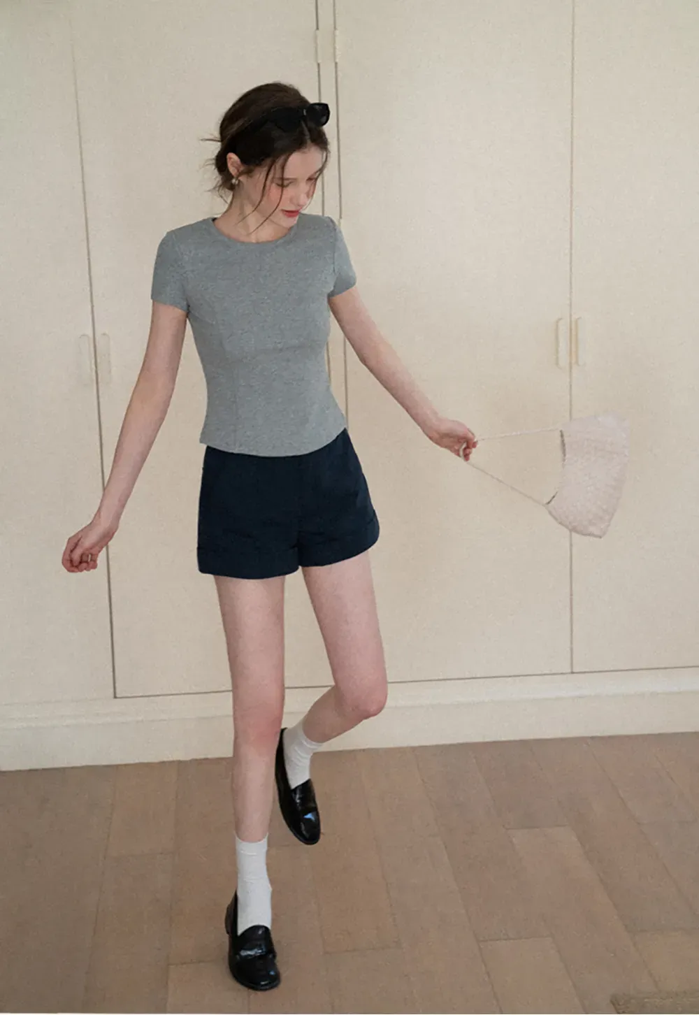 Cropped Tailored Shorts with Cuffed Hem