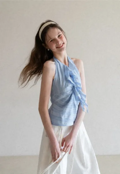Halter Neck Top with Ruffled Detail