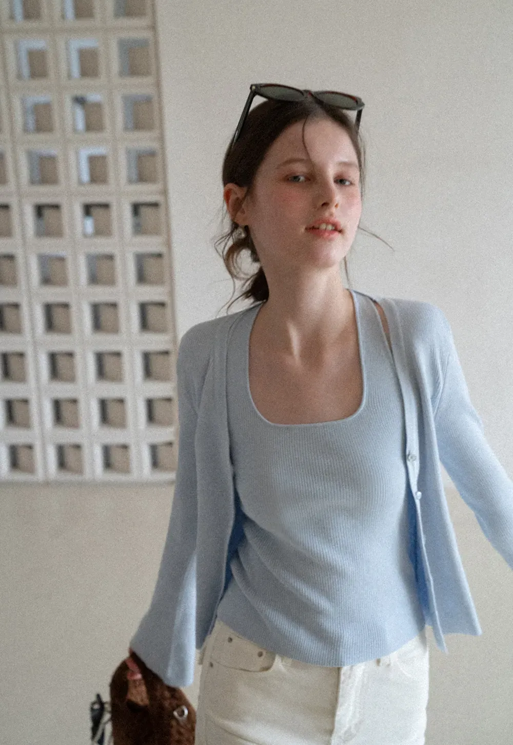 Light Knit Sweater Set with Tank Top and Cardigan Design