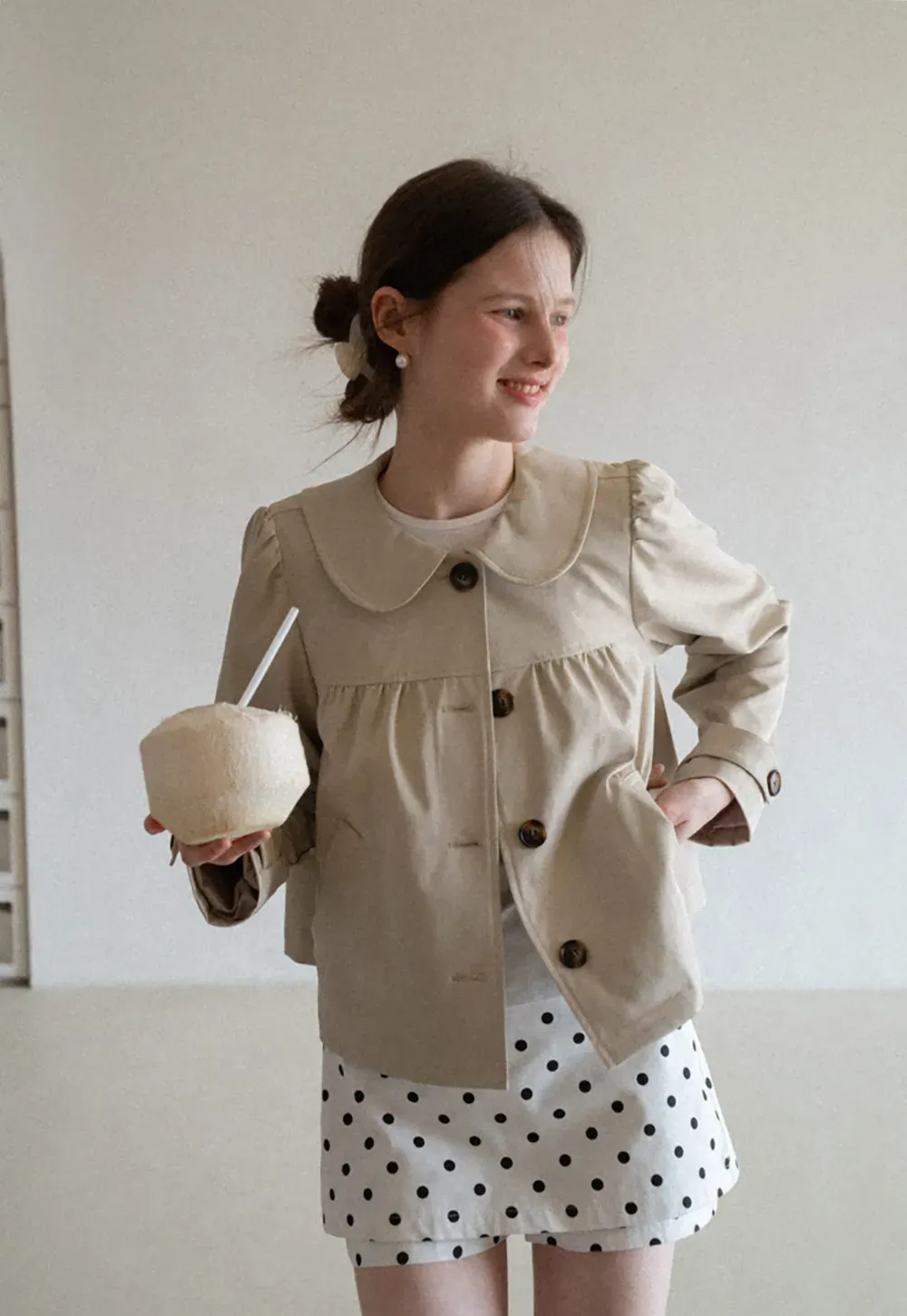 Short Jacket with Peter Pan Collar and Buttons