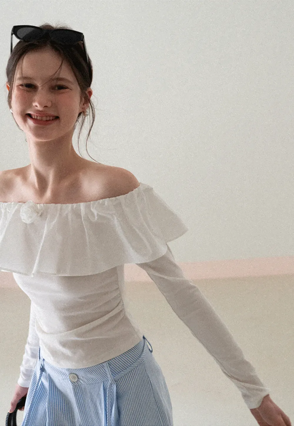 Off Shoulder Ruffled Top with Long Sleeves