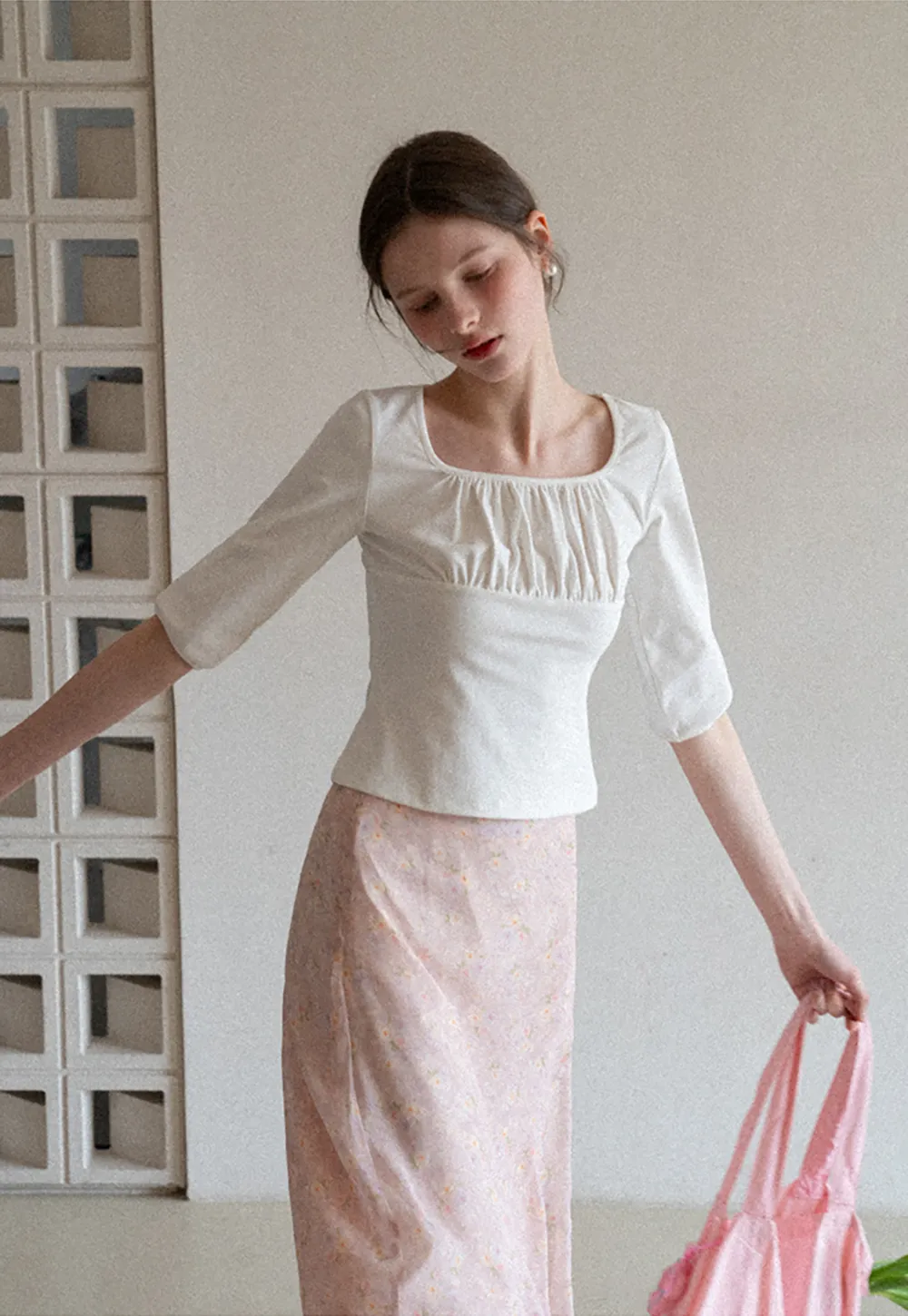 Flowy floral print midi skirt with layered hem