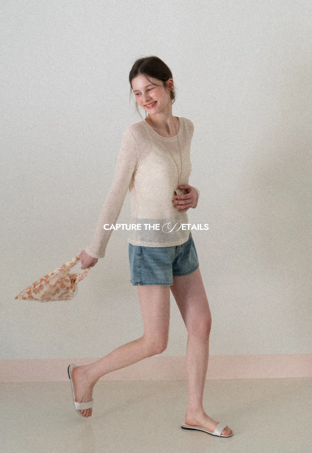 Long sleeve sheer knit top with round neckline