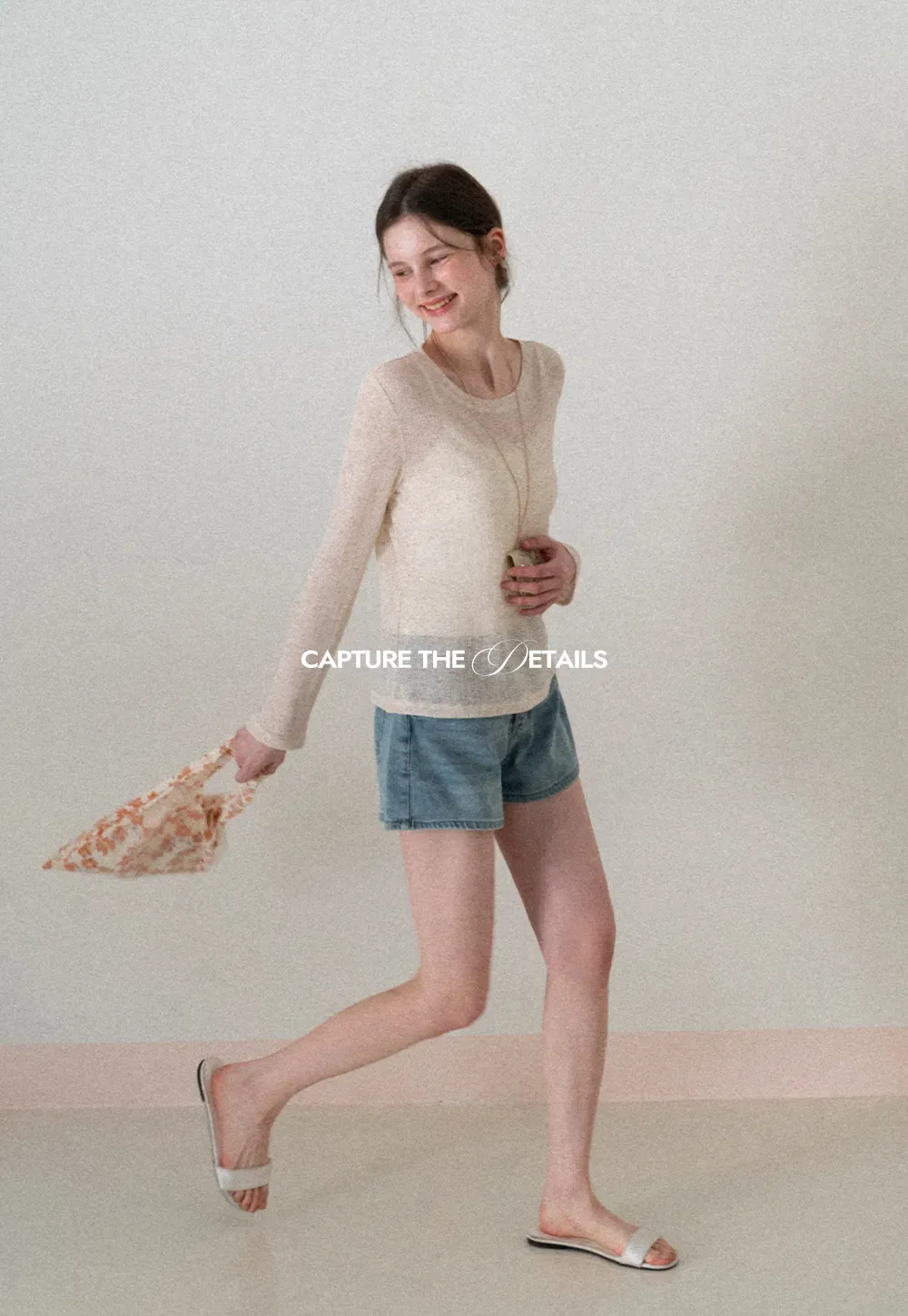 Long sleeve sheer knit top with round neckline