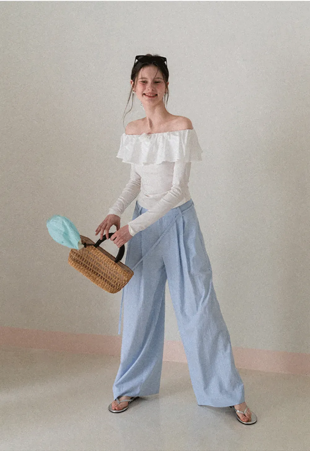 Wide Leg Pleated Casual Pants with Drawstring Waist