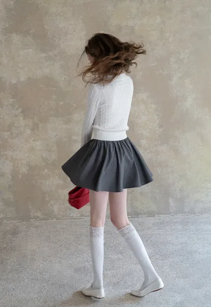 Cable Knit Long Sleeve Polo Neck Cropped Sweater