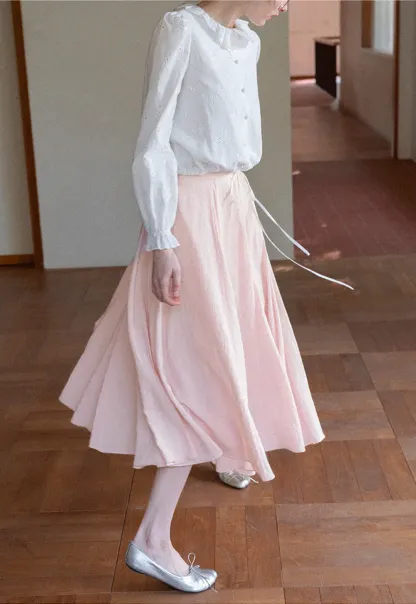 Flowy Pleated Midi Skirt with Drawstring Waist