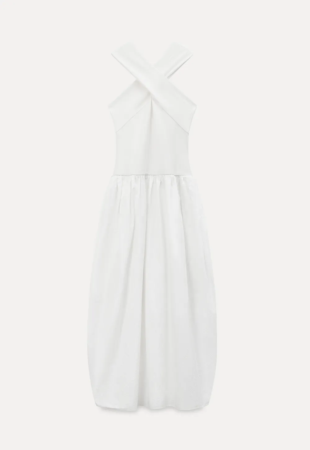 Halter Neck A Line Midi Dress with Pleated Skirt