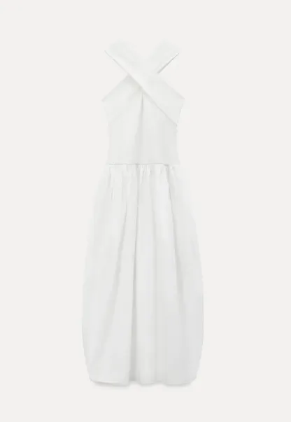 Halter Neck A Line Midi Dress with Pleated Skirt