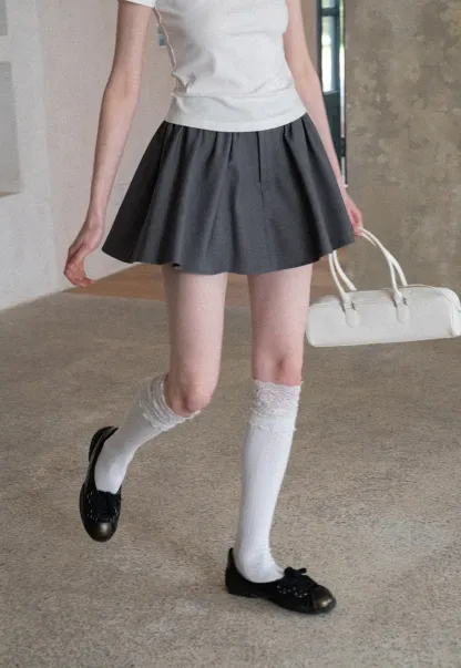 Pleated A-line Mini Skirt with Waistband