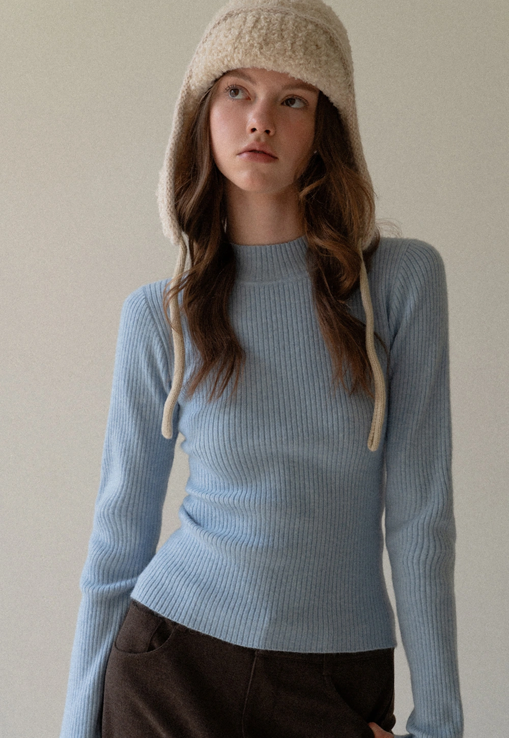 Women Soft Ribbed Mock Neck Knit Top