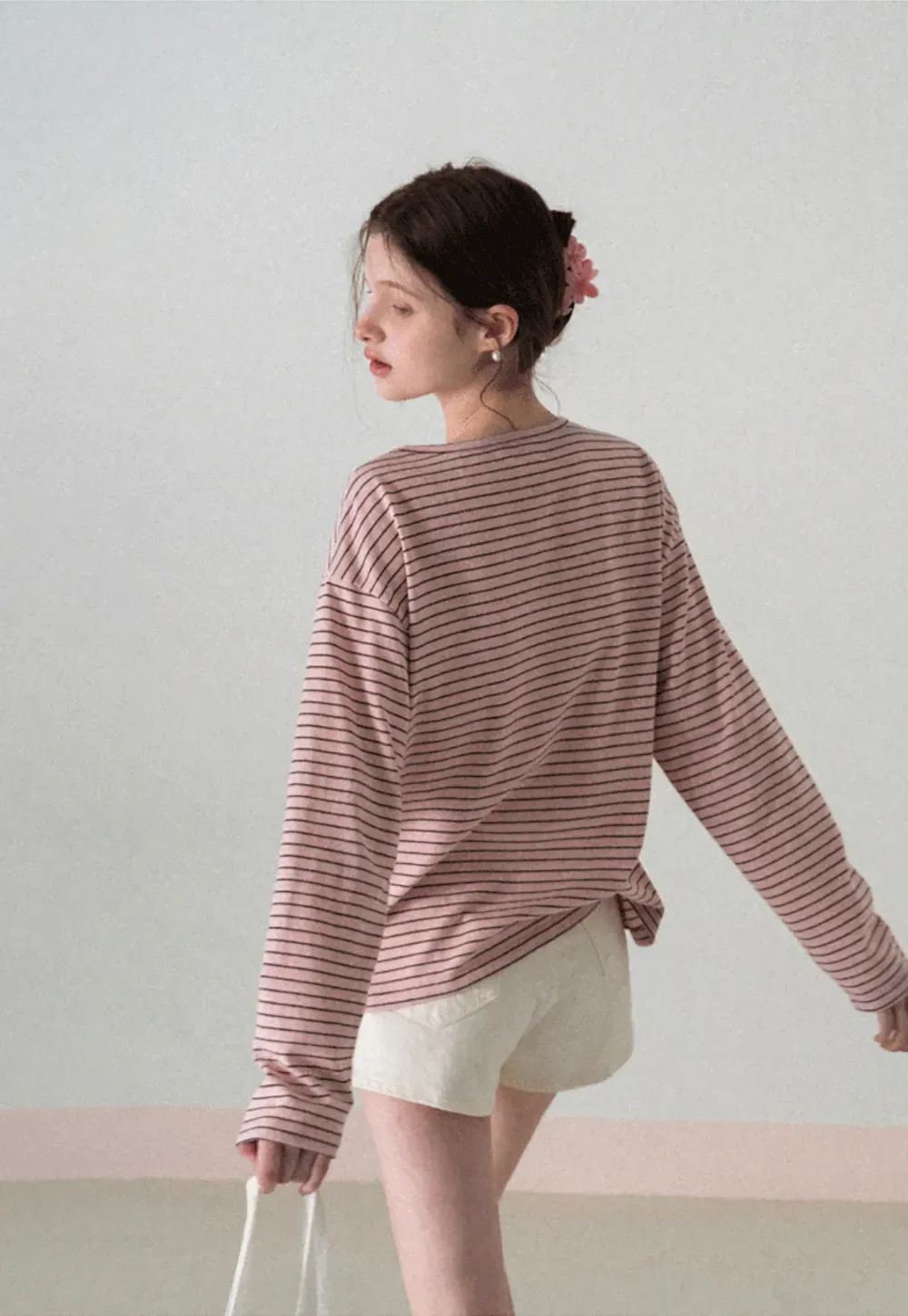 Long sleeve striped henley shirt with chest pocket