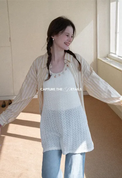 Striped Oversized Shirt with Button Detailing