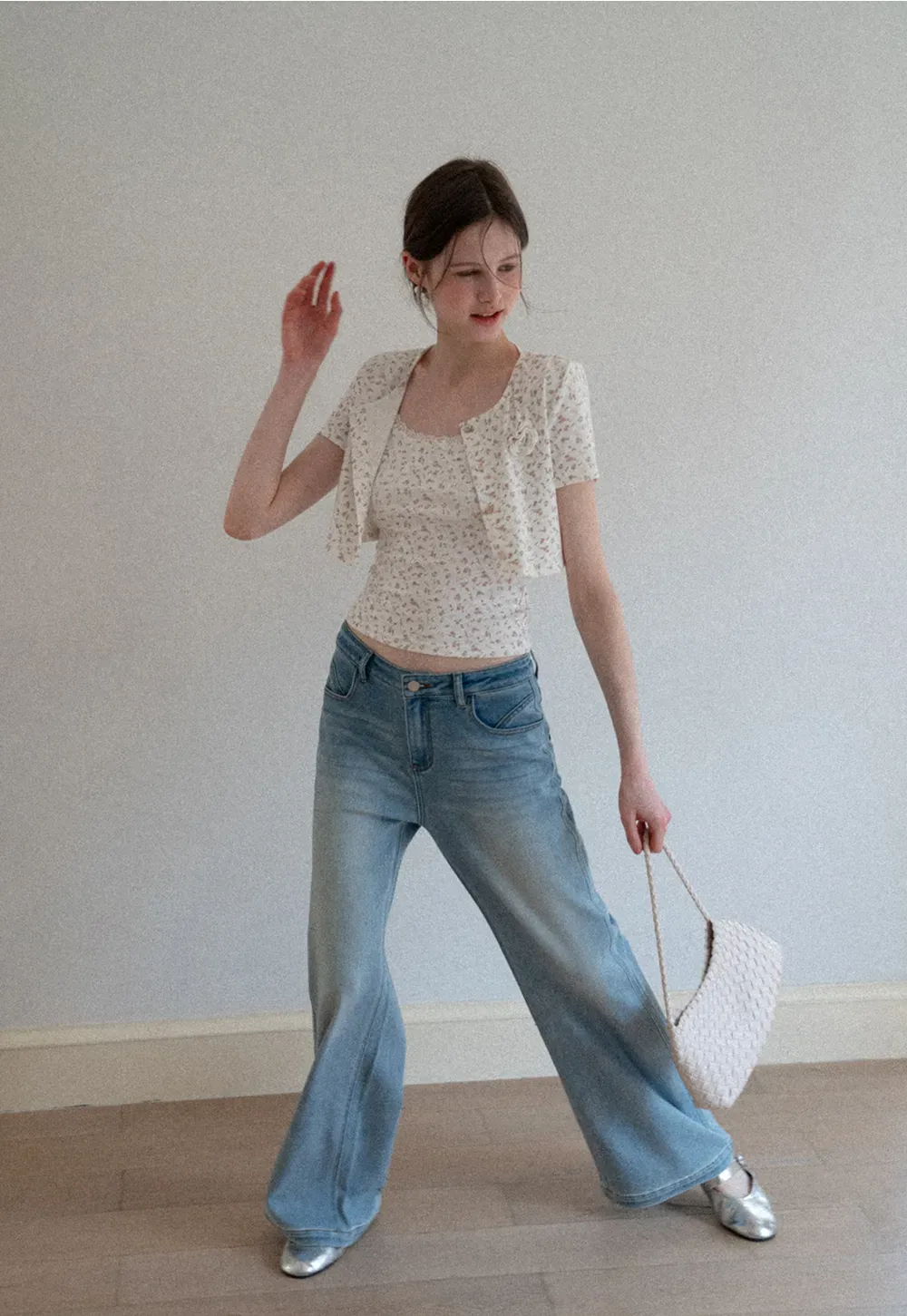 Short sleeve floral print top and tank top set