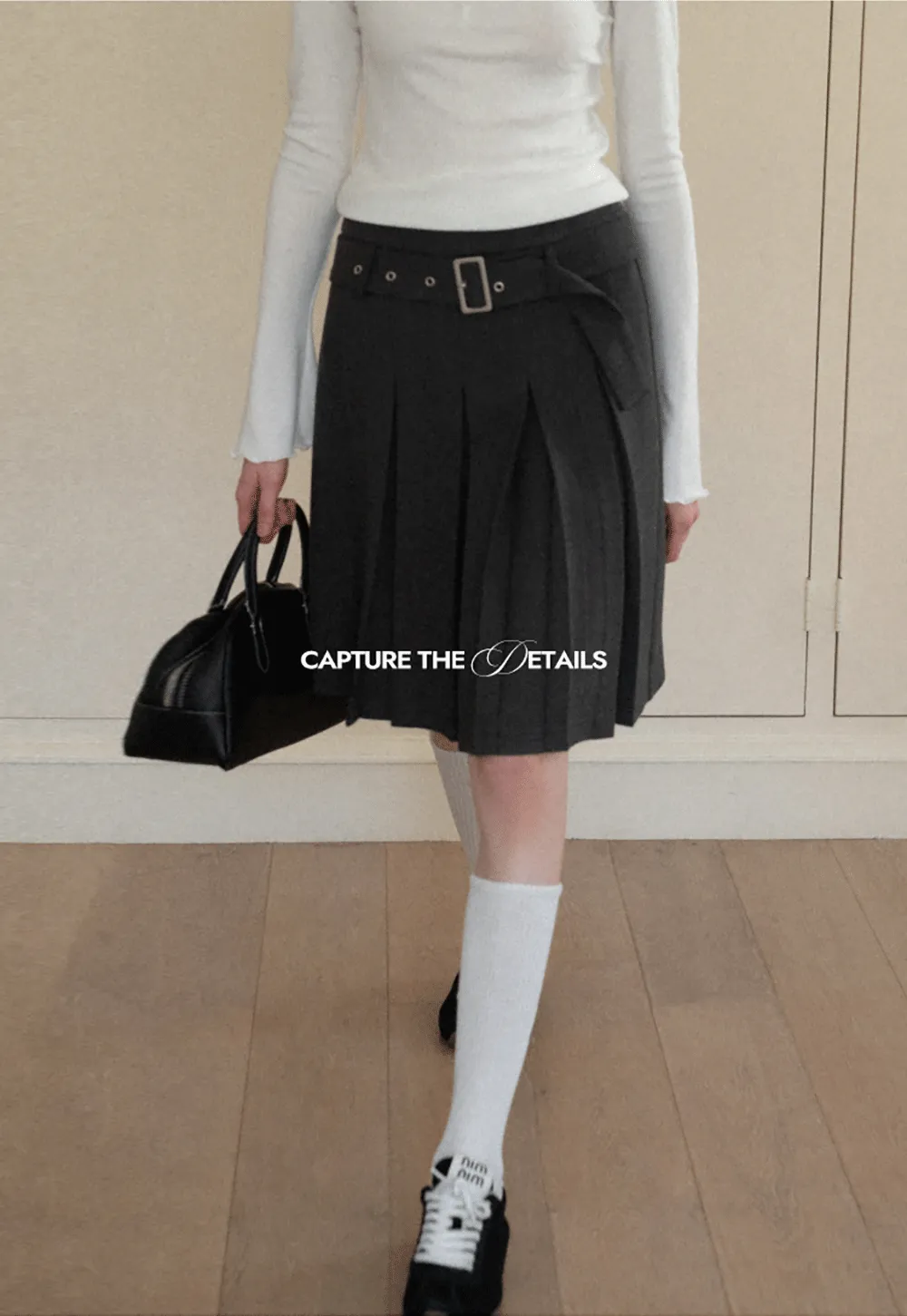 Pleated A Line Skirt with Belt Detail