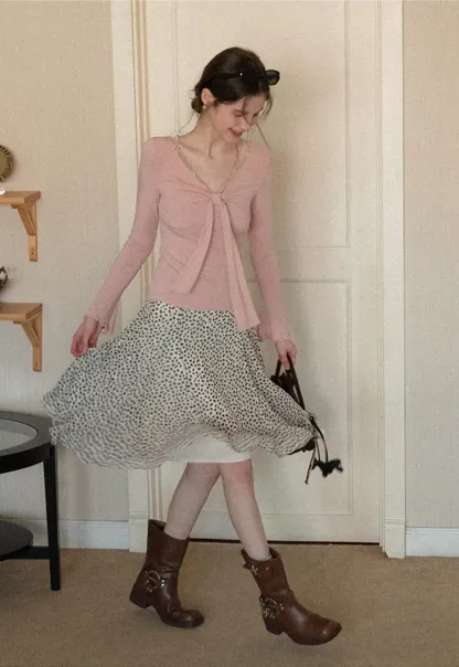 Flowing hem leopard print skirt with ruffle details