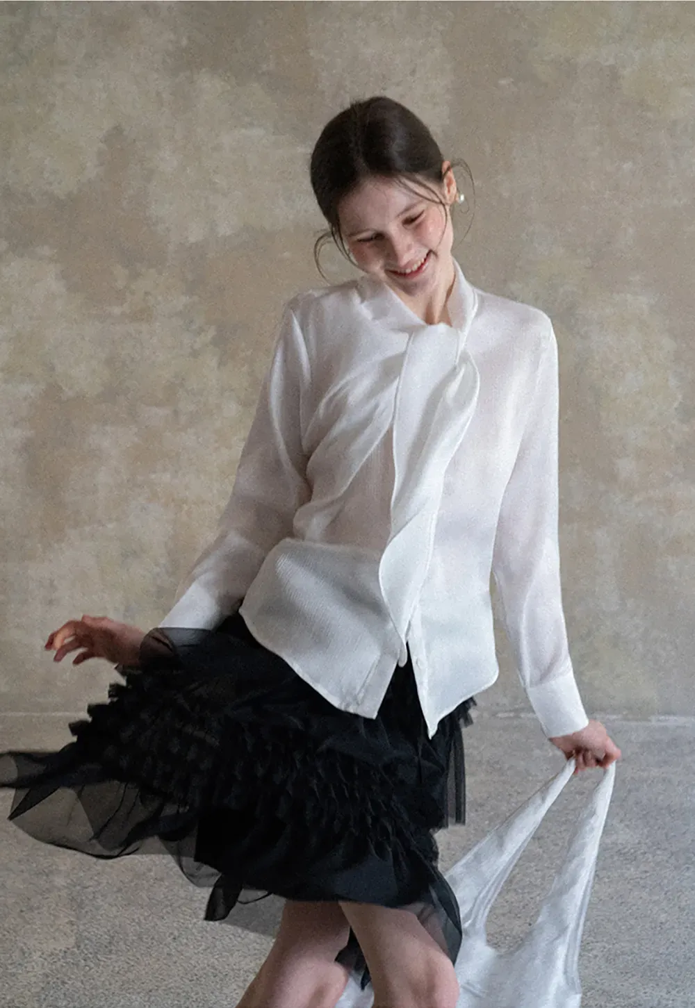 Tiered Ruffled Sheer Skirt with Drawstring Waist