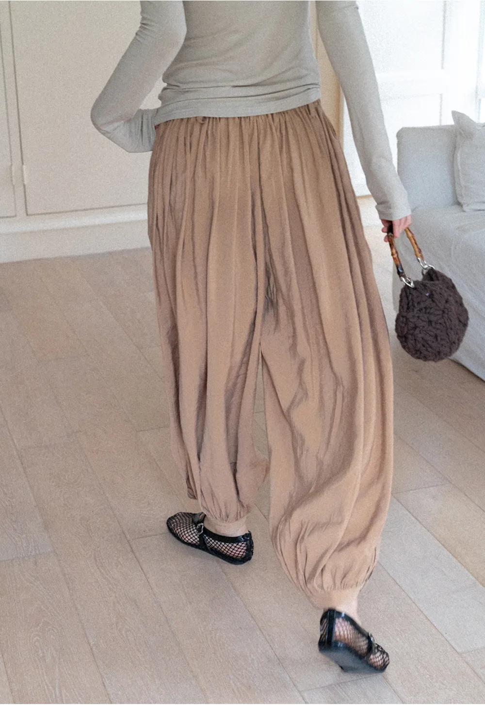 Loose Fit Elastic Waist Wide Leg Pants