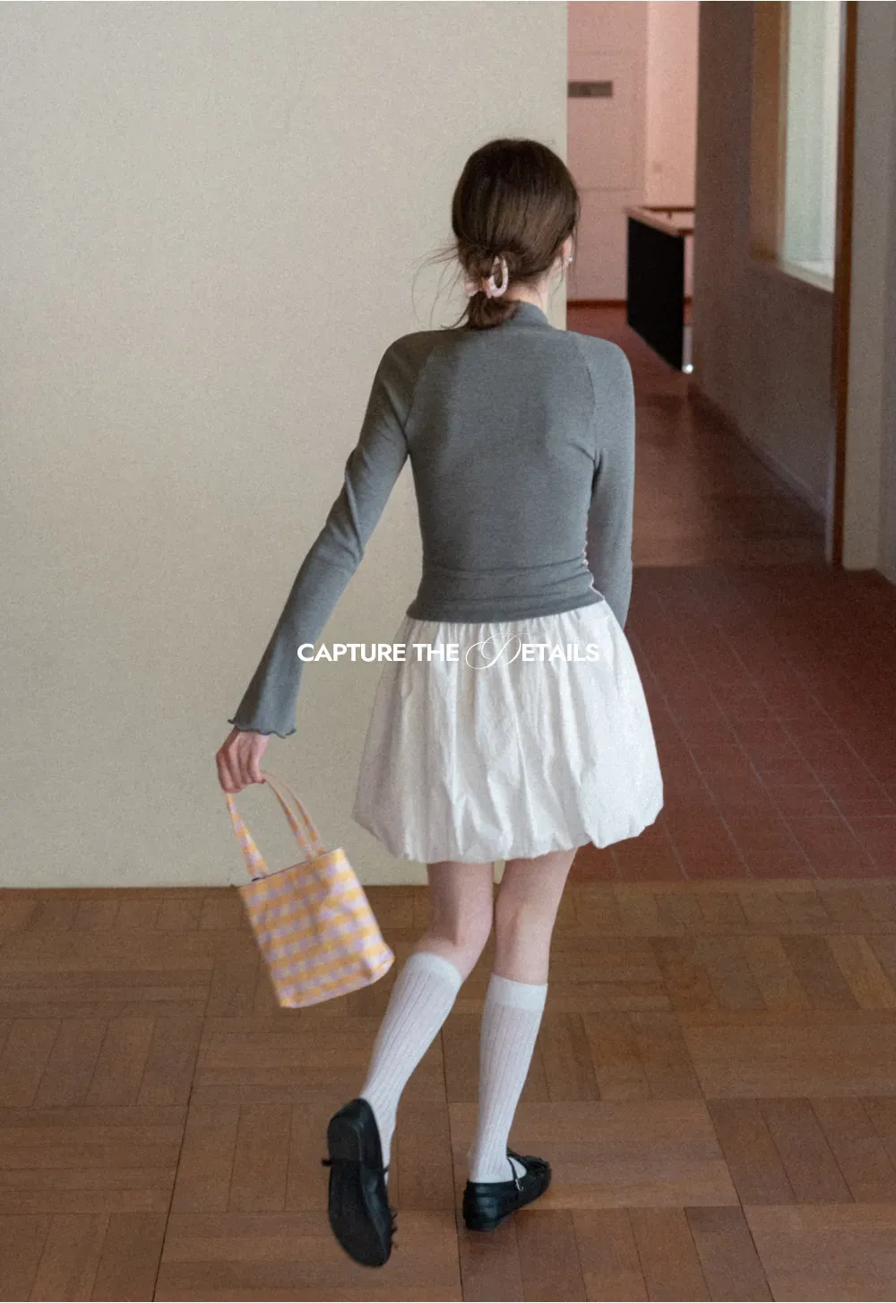 Polka dot long sleeve top with square neckline