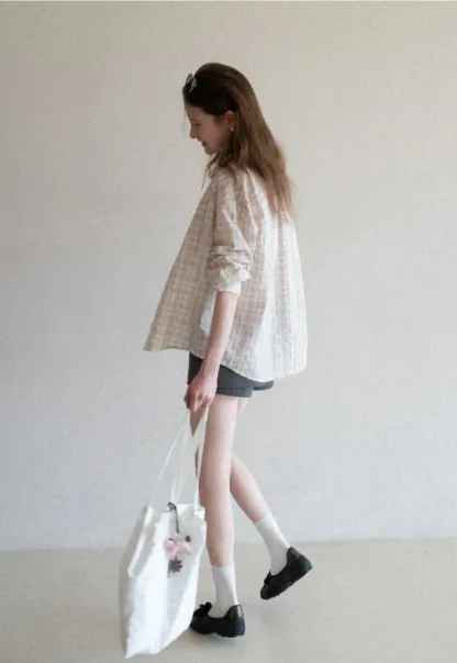 Plaid Shirt with Collar and Long Sleeves