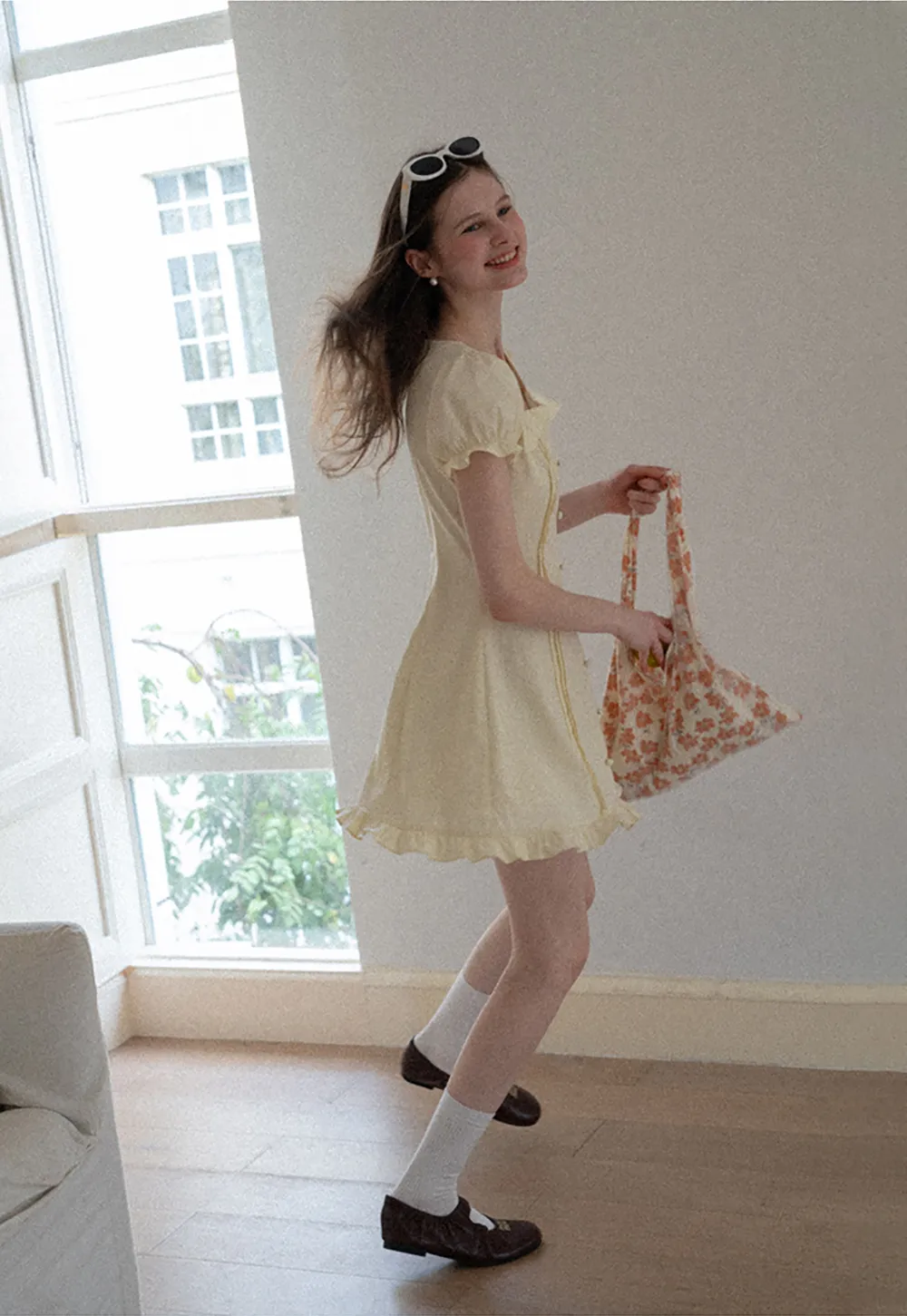 Short Sleeve Button Front Dress with Ruffled Hem