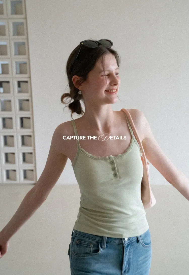 Lace Trim Button Front Tank Top