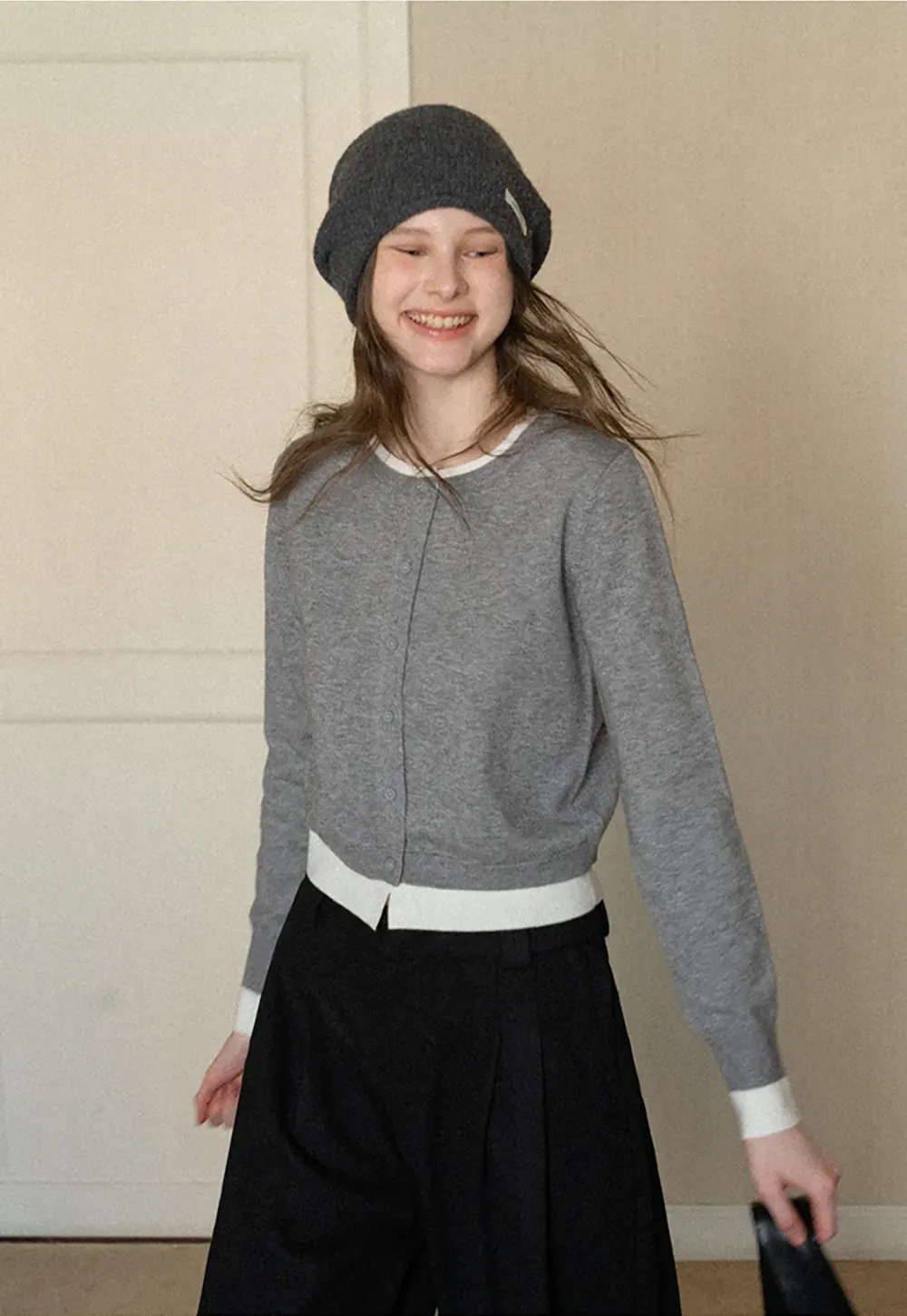 Elegant Round Neck Knit Sweater with Button Detail