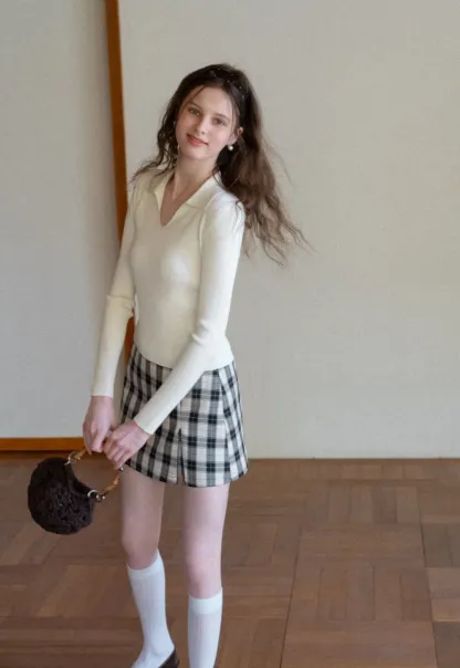 Ribbed Knit Long Sleeve Polo Neck Sweater