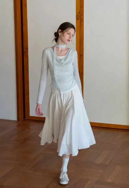 Long sleeve knit top with back tie detail