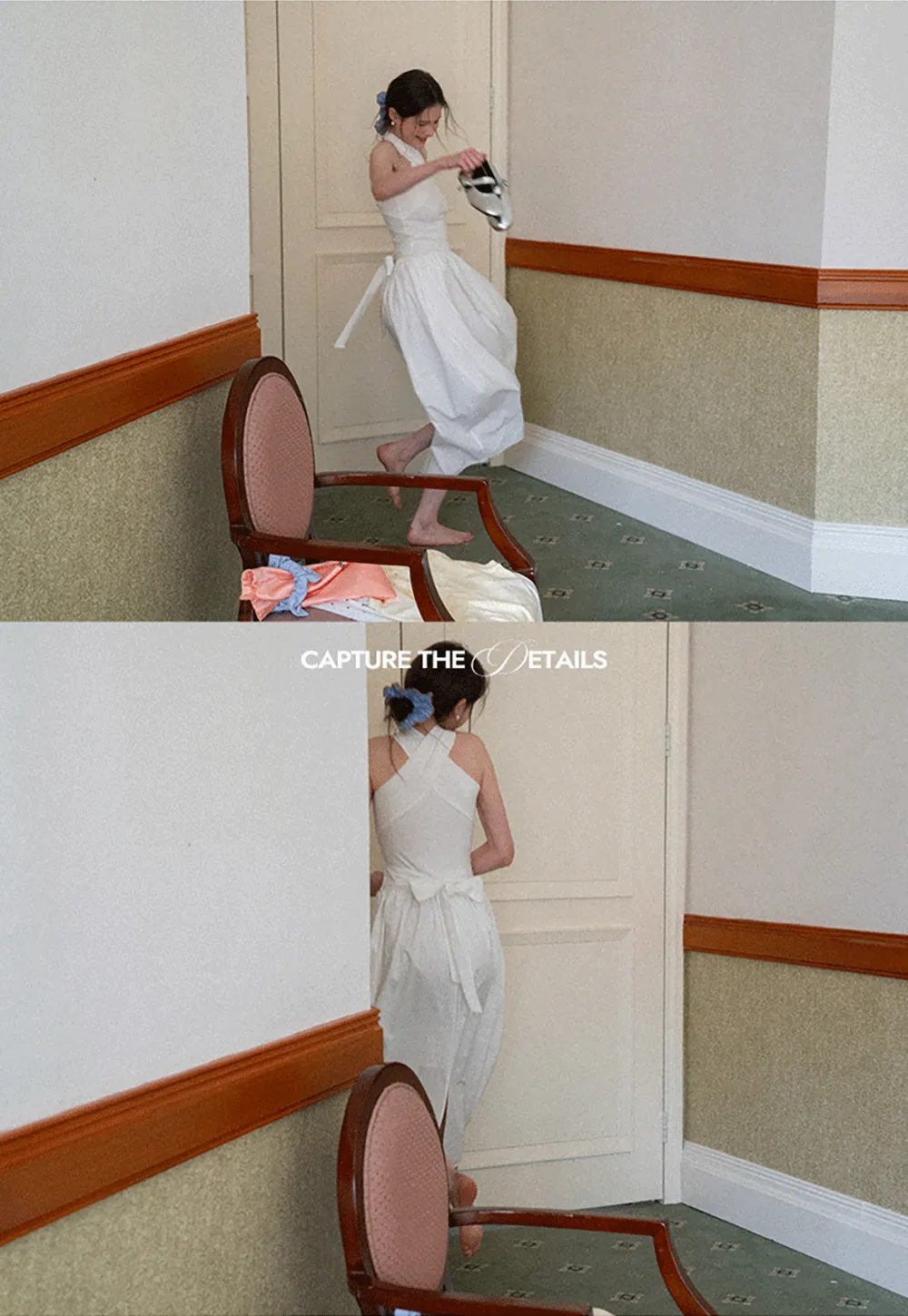 Halter Neck A Line Midi Dress with Pleated Skirt