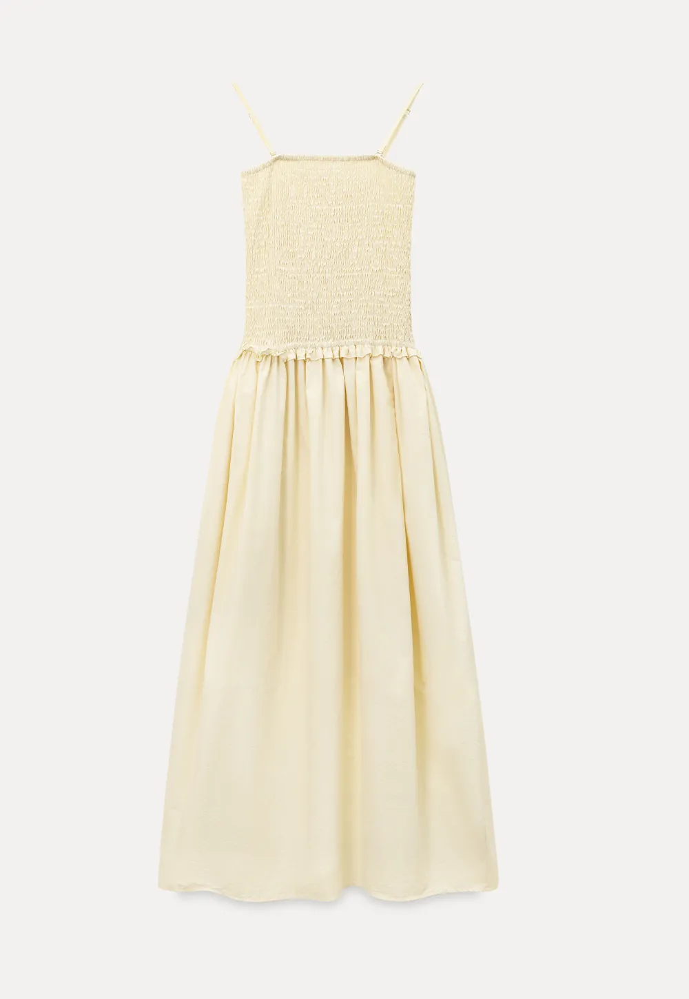 Strapless Smocked Bodice A Line Midi Dress