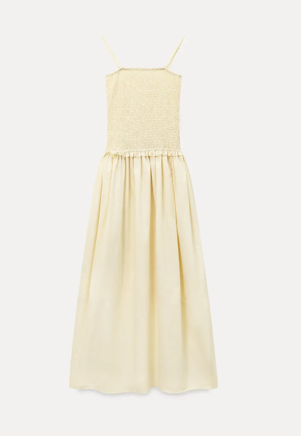 Strapless Smocked Bodice A Line Midi Dress