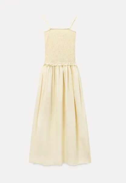 Strapless Smocked Bodice A Line Midi Dress