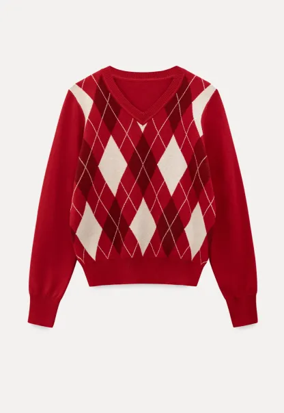 Red Knit Sweater with Shoulder Details