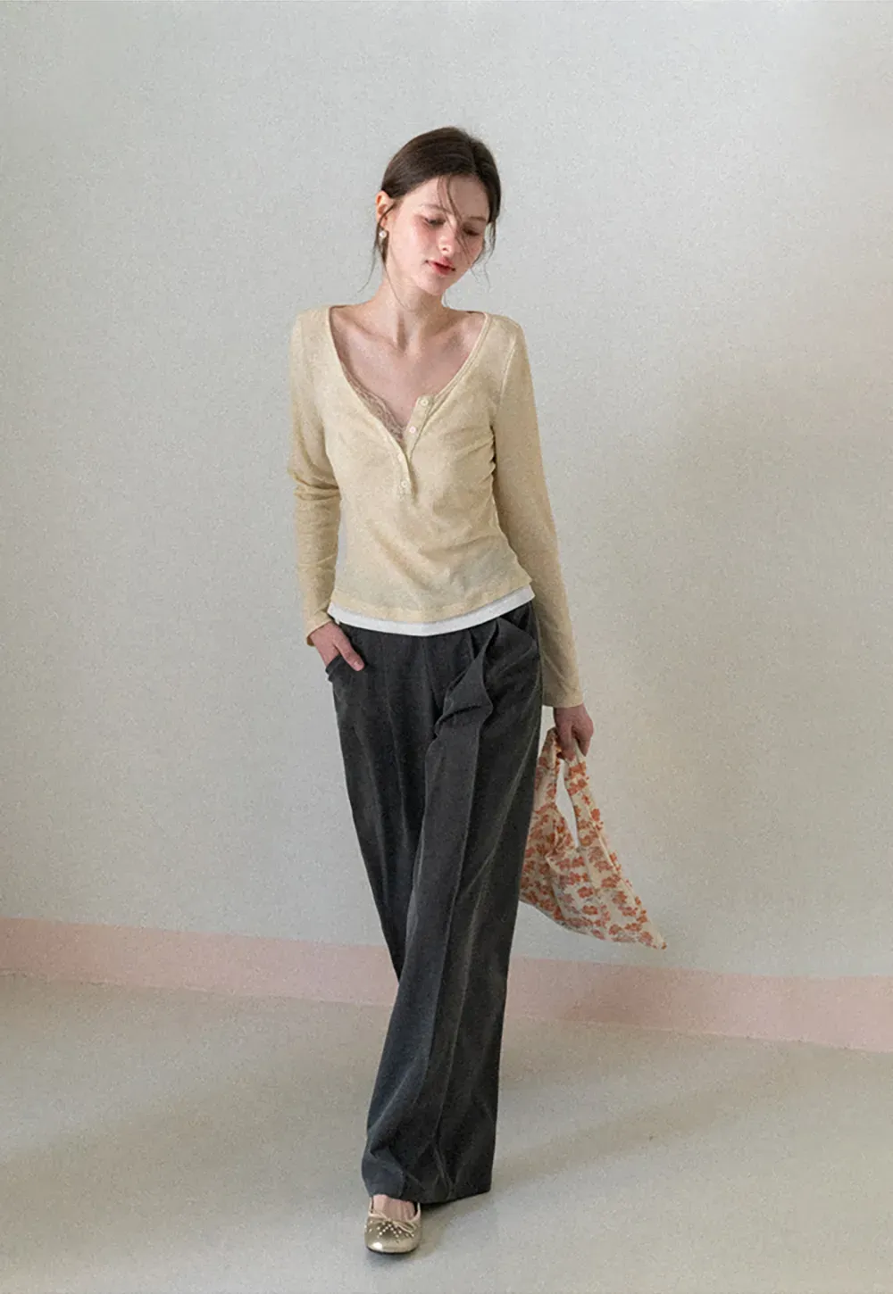 Long sleeve ribbed crop top with square neckline